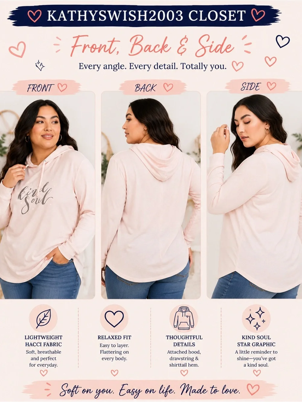 TORRID KIND SOUL LIGHT PINK HACCI HOODIE